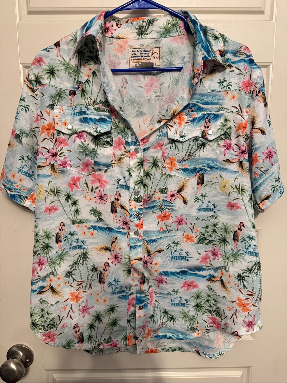 Sandrine Rose x Free People Hawaiian Pearl Snap Hula Girl Western Shirt Size S